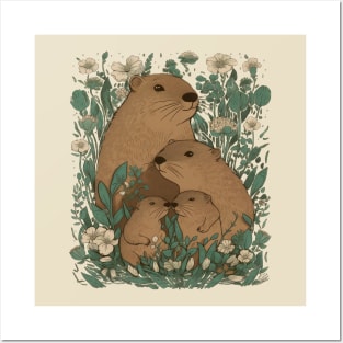 Floral Capybara Family Posters and Art